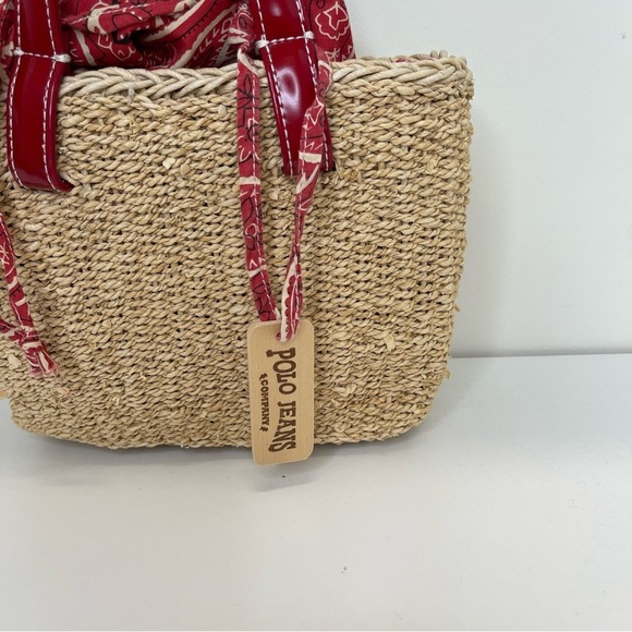 Polo Ralph Lauren VTG Raffia Small Shoulder bucket Bag bandanna interior Y2K - Picture 2 of 10